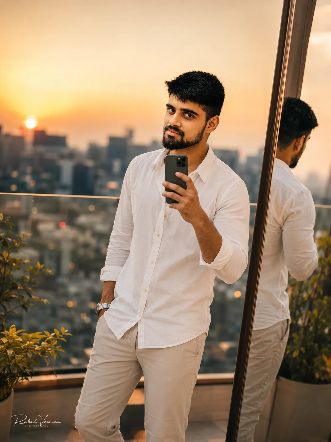 Candid Rooftop Sunset Selfie
