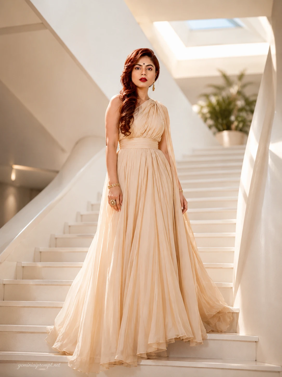 Chic Pose on a Modern Staircase