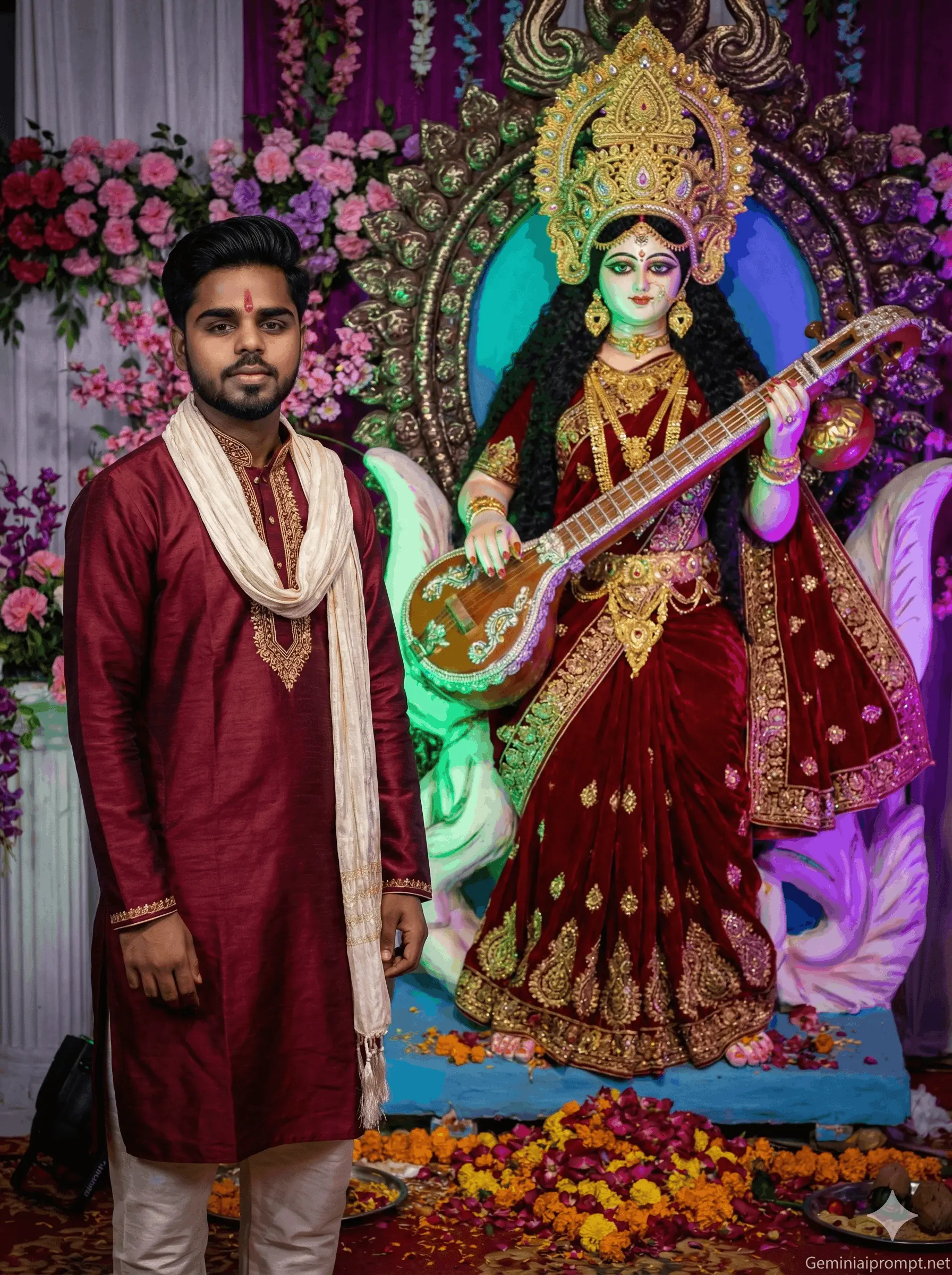 Gemini Basant Panchami Saraswati Puja Photo Editing Prompt 1