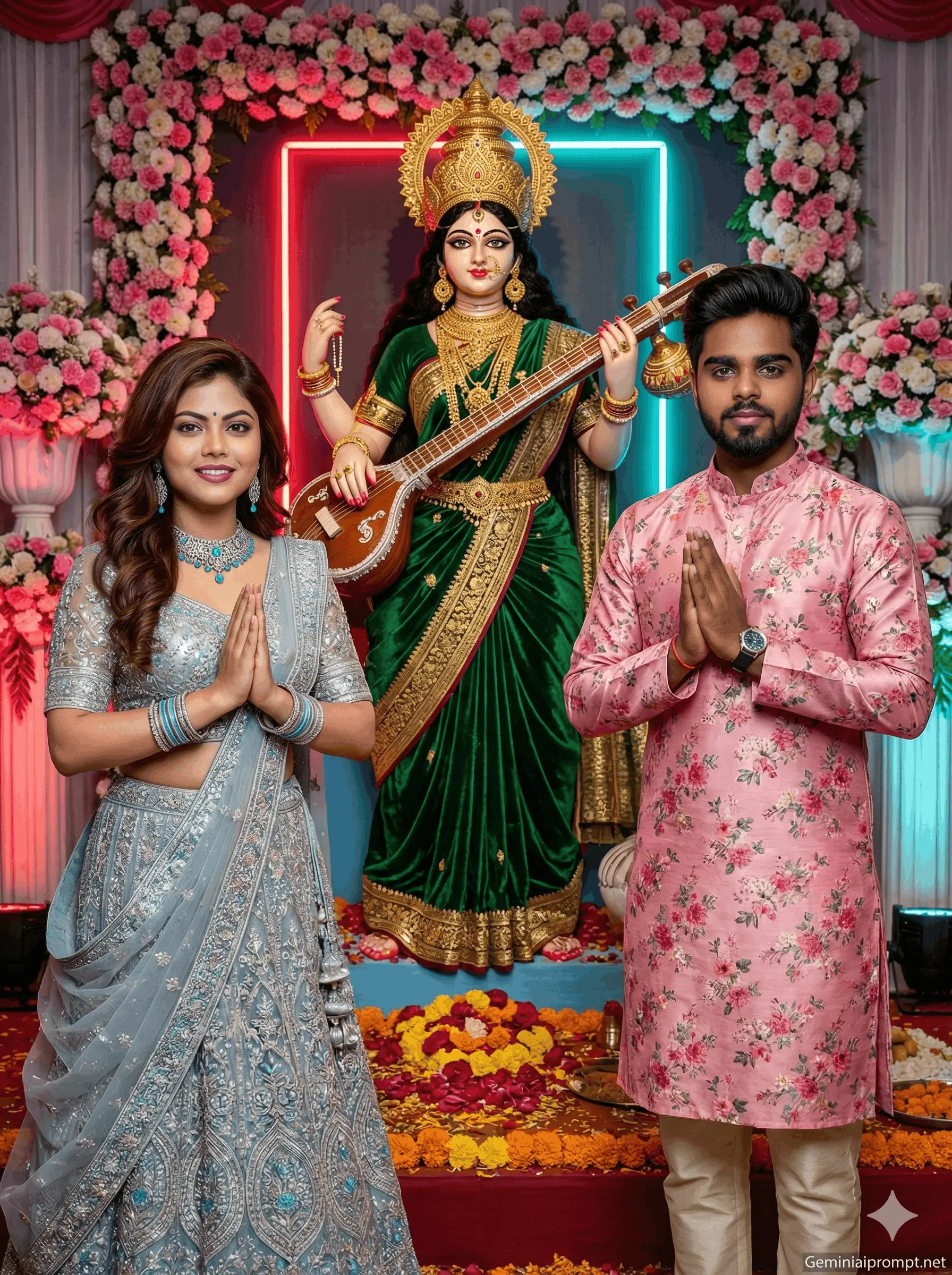 Gemini Basant Panchami Saraswati Puja Photo Editing Prompt 2