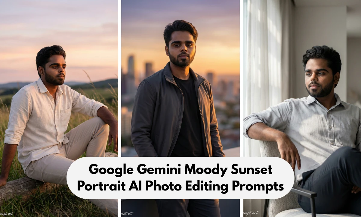 Google Gemini Moody Sunset Portrait AI Photo Editing Prompts