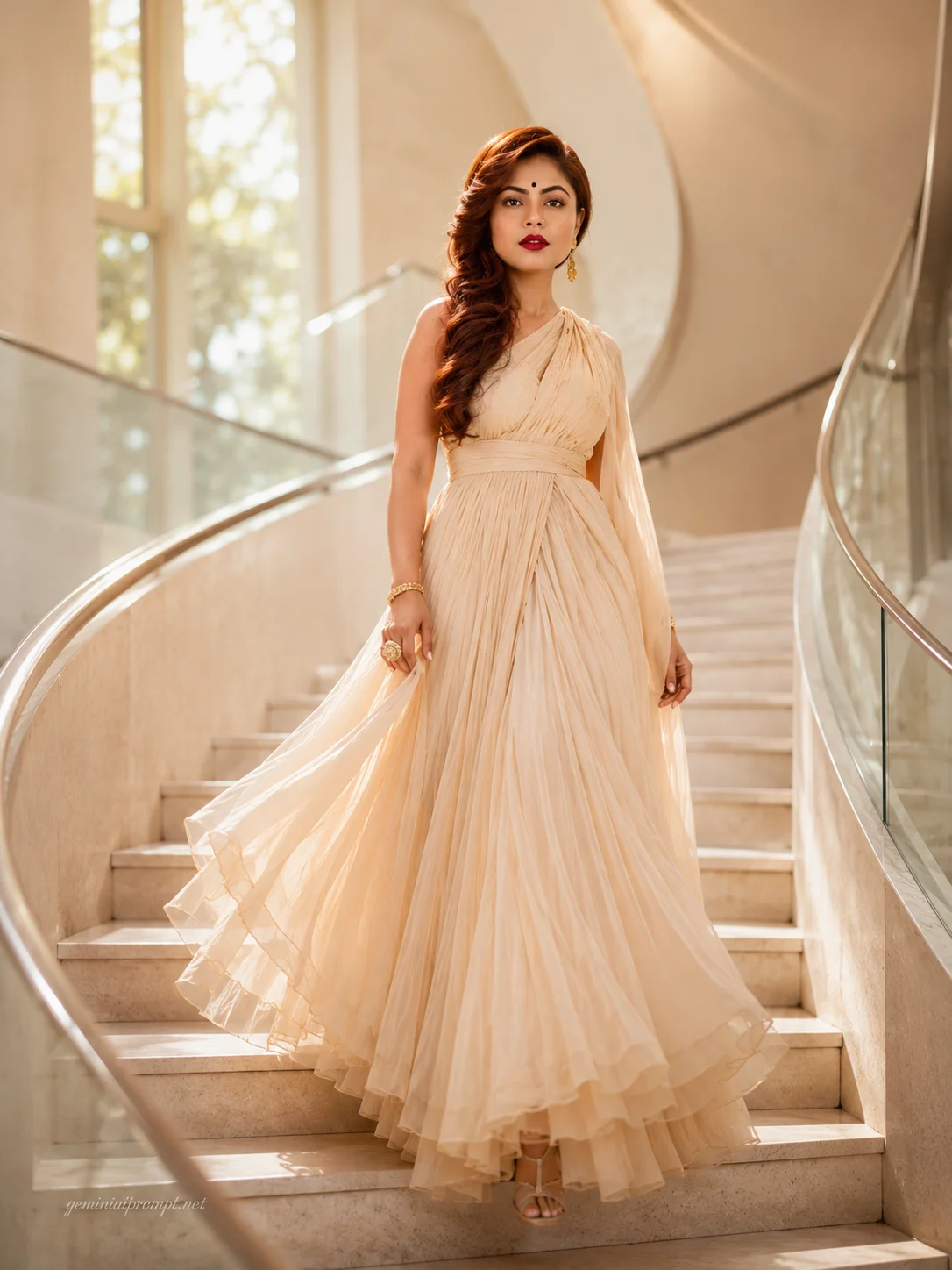 Graceful Movement on a Curved Gallery Staircase