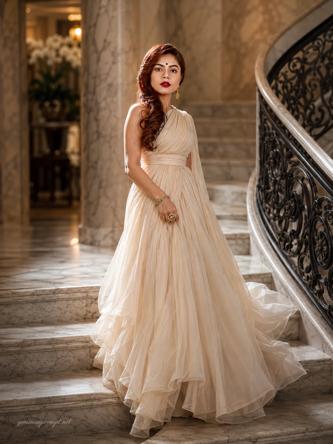 Sophisticated Stance on Marble Steps