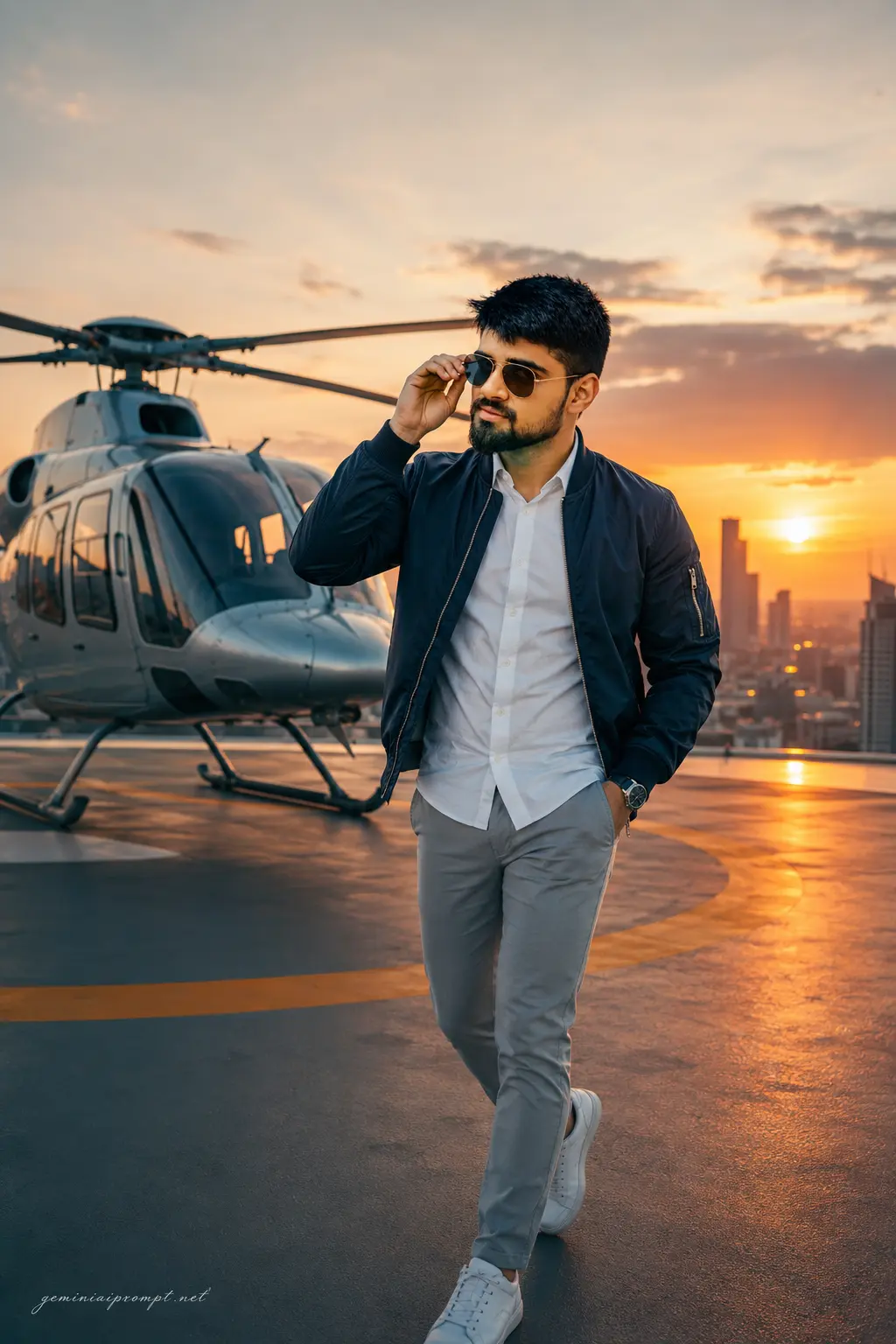 Urban Rooftop Departure with a Cinematic Flair